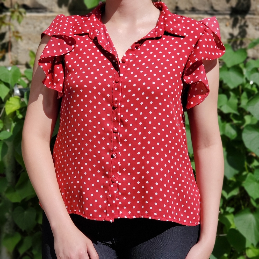 Polka Dot Ruffle Blouse - Picture 1 of 4